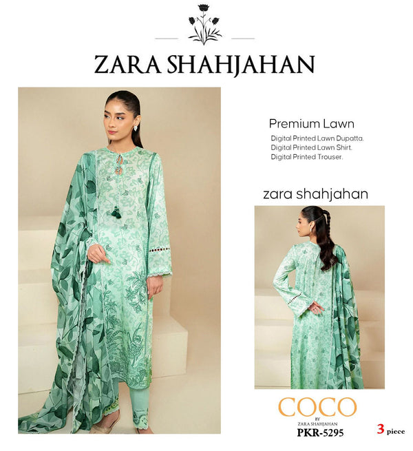 Zara Shahjahan Green 3 Piece Premium Lawn