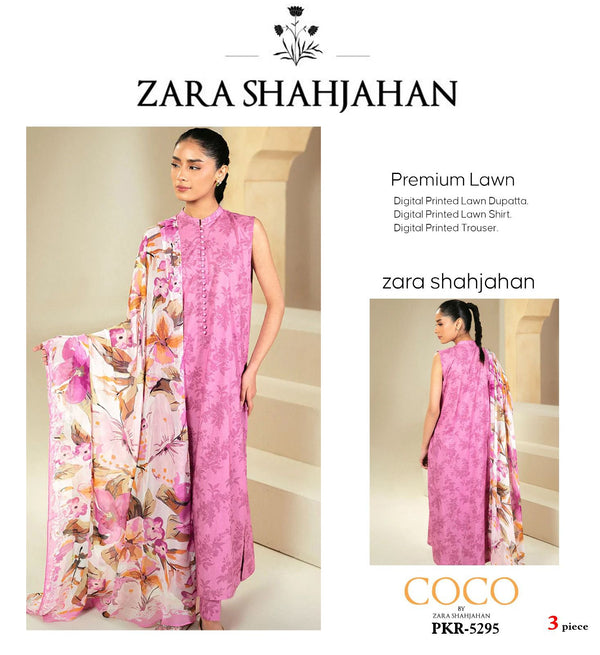 Zara Shahjahan Pink 3 Piece Premium Lawn