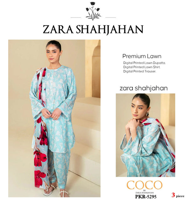 Zara Shahjahan Light Blue 3 Piece Premium Lawn